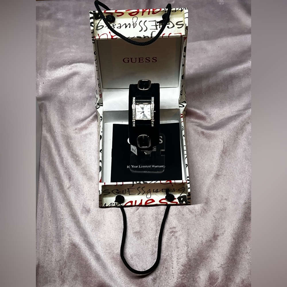 Guess Black Velvet Strap Watch